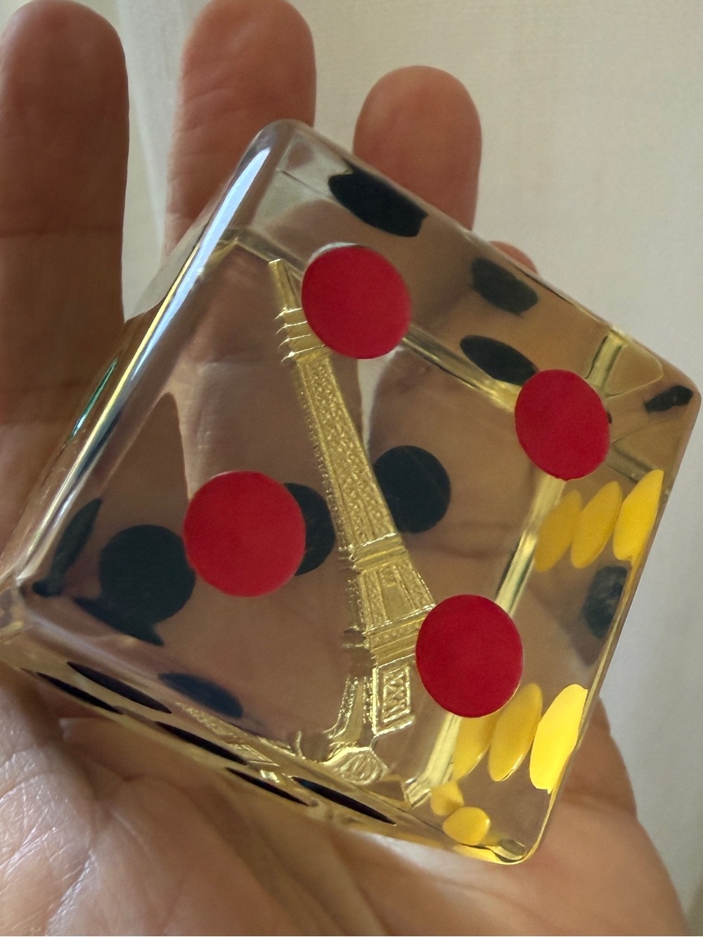 Pop Art Dice-Vintage Oversized Lucite/ Acrylic w/ Enclosed Floating Eiffel Tower